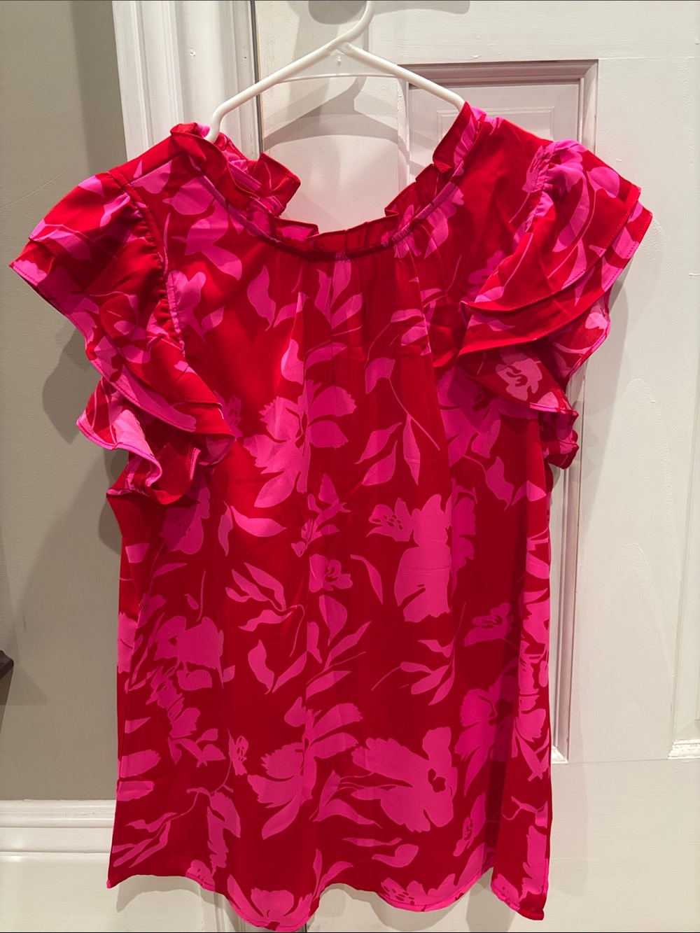 Women’s Pink Floral Ruffle Sleeve Blouse